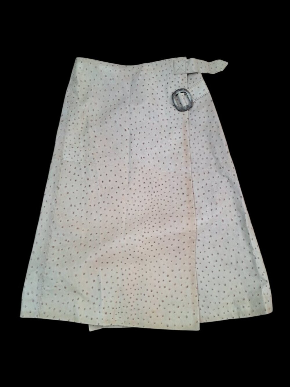Sherry Cassin Women's Oatmeal Wrap Leather Ostrich Embossed Skirt Sample Sz 8